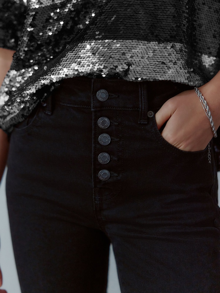 Black Button Fly Skinny Jeans - Image 5 of 5