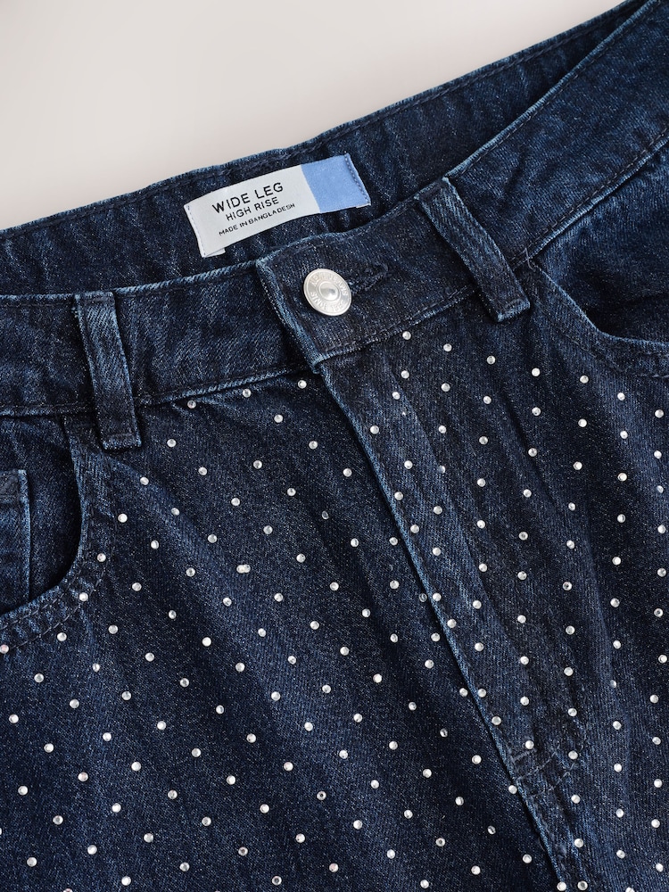 Rinse Blue Embellished Wide Leg Jeans - Image 2 of 4 Rinse Blue Embellished Wide Leg Jeans - Image 2 of 4