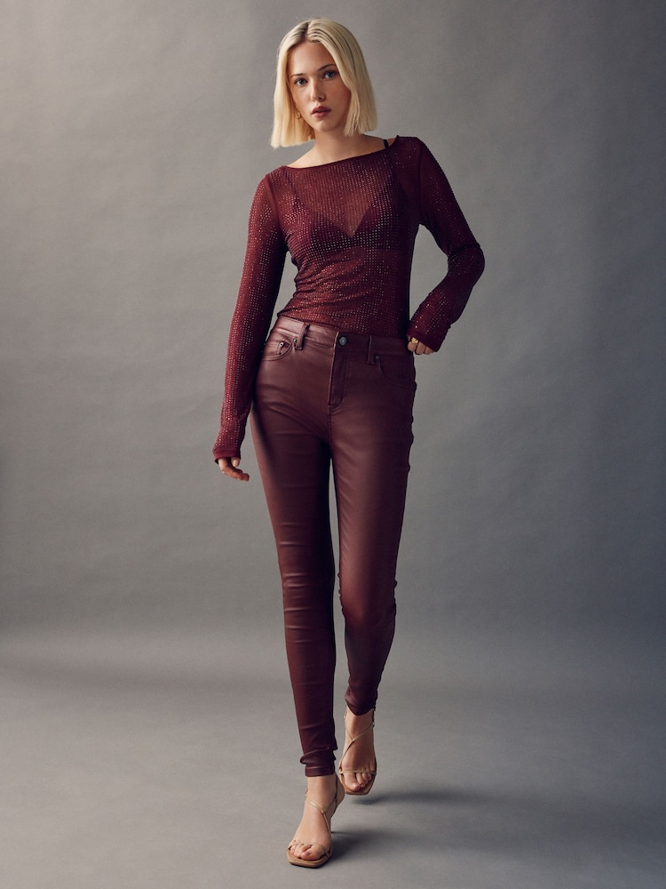 Berry Red Coated Denim Skinny Jeans - Image 2 of 9
