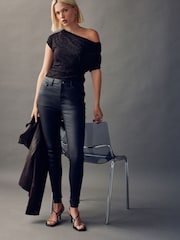 Chocolate Brown Coated Denim Skinny Jeans - Image 1 of 9