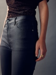 Chocolate Brown Coated Denim Skinny Jeans - Image 6 of 9