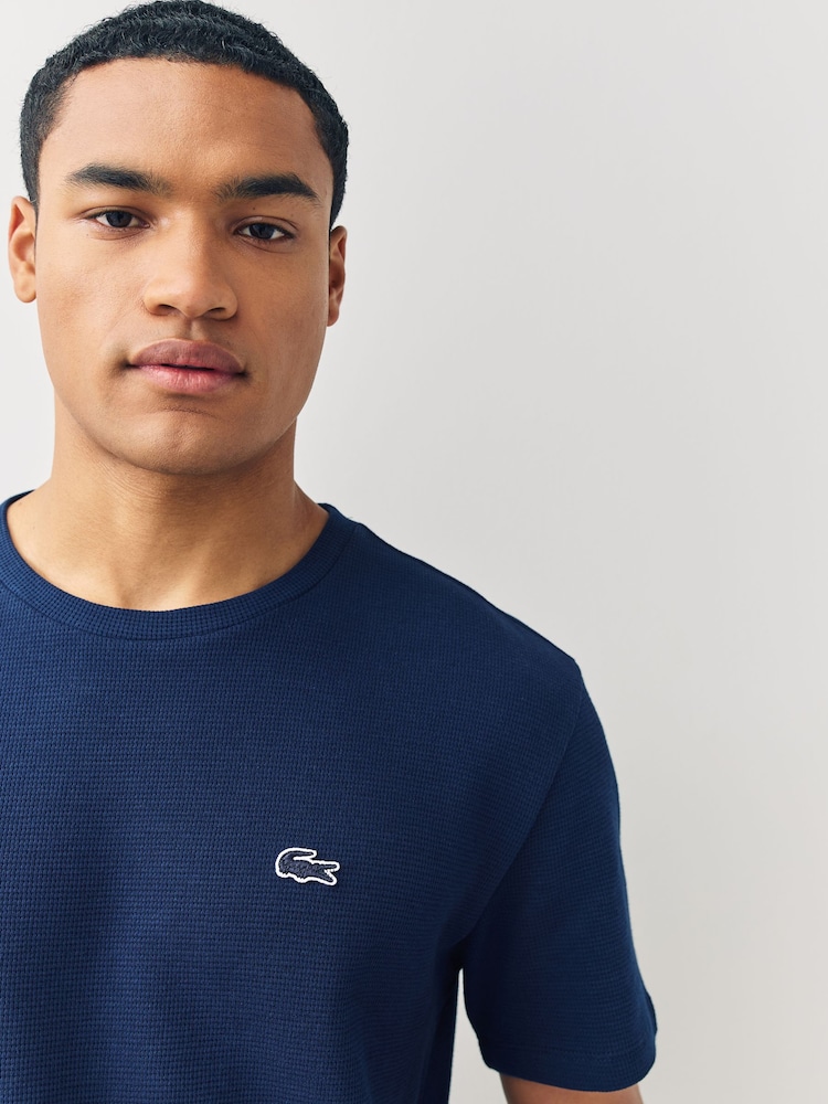 Lacoste Blue Waffle Loungewear T-Shirt - Image 4 of 4