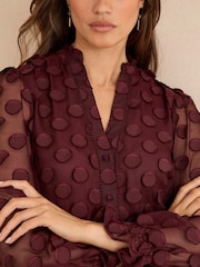 Love & Roses Burgundy Red 3D Spot Long Sleeve Blouse - Image 2 of 4