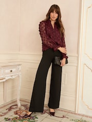 Love & Roses Burgundy Red 3D Spot Long Sleeve Blouse - Image 3 of 4
