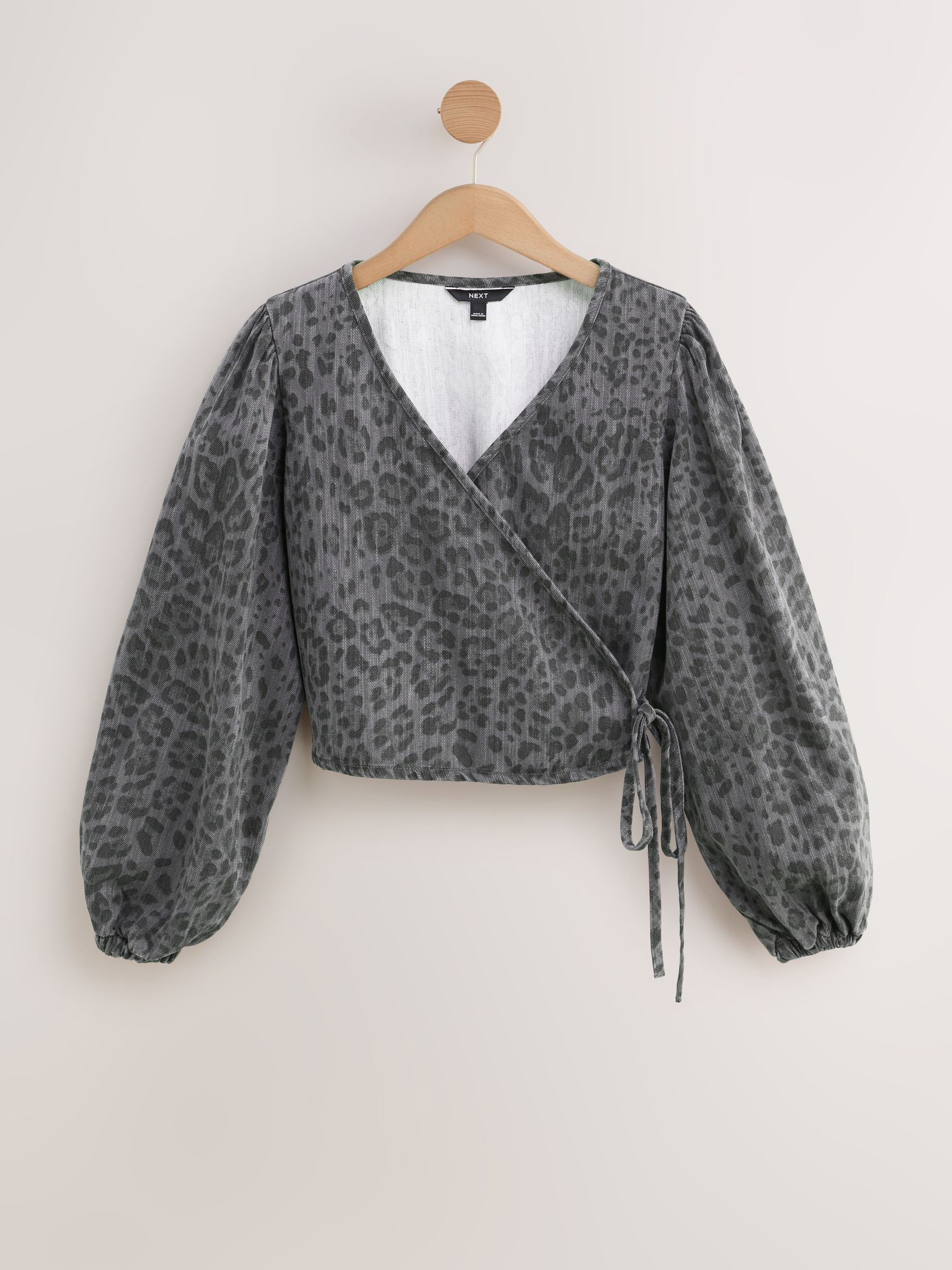 Buy Leopard Print Tie Front Wrap Denim Blouse from Next Romania