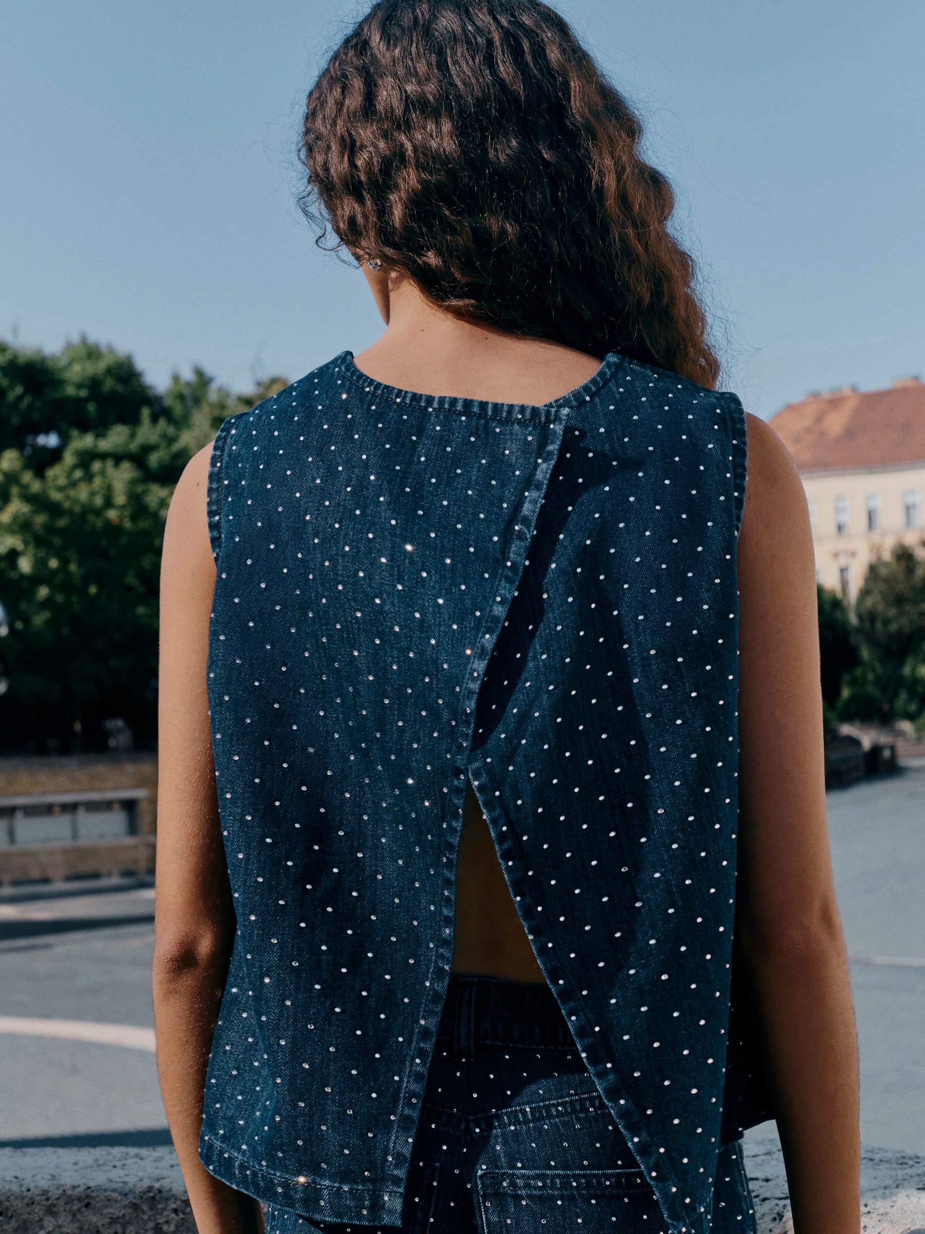 Buy Dark Blue Embellished Denim Shell Top from Next USA