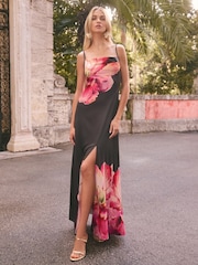 Lipsy Black Petite Floral Printed Cowl Cami Maxi Dress - Image 1 of 4
