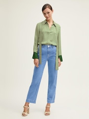 LK Bennett Blue Willow Pale Indigo 100% Cotton Soft Wide Crop Jeans - Image 1 of 4