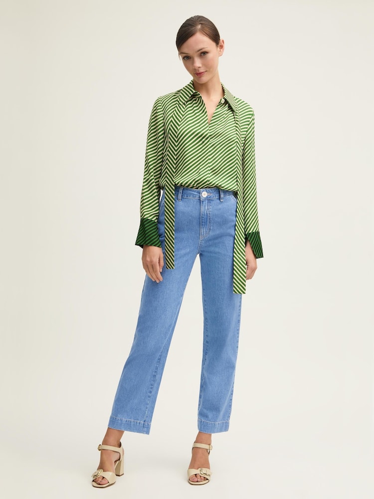 LK Bennett Blue Willow Pale Indigo 100% Cotton Soft Wide Crop Jeans - Image 1 of 4