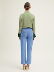 LK Bennett Blue Willow Pale Indigo 100% Cotton Soft Wide Crop Jeans - Image 3 of 4