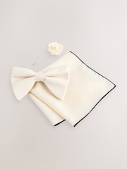 White Bow with Pocket Square and Flower Pin - Image 1 of 3