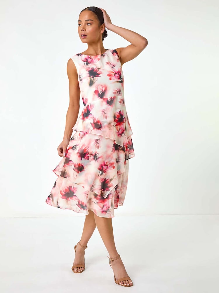 Roman Red Petite Floral Overlay Dress - Image 1 of 5