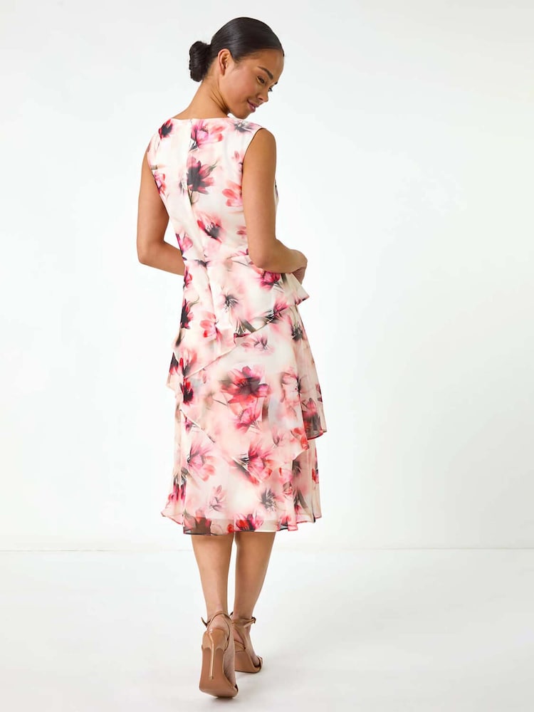 Roman Red Petite Floral Overlay Dress - Image 2 of 5