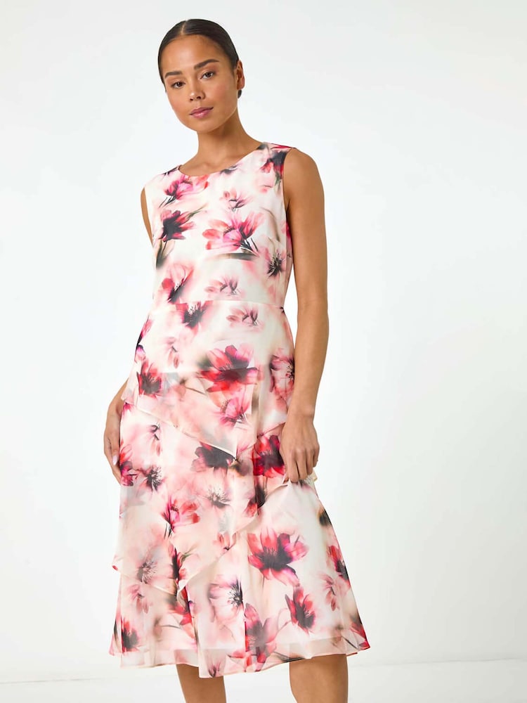 Roman Red Petite Floral Overlay Dress - Image 3 of 5