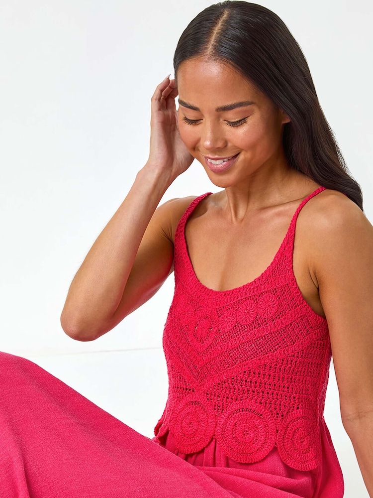Roman Pink Petite Crochet Contrast Midi Dress - Image 1 of 5