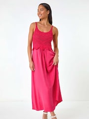 Roman Pink Petite Crochet Contrast Midi Dress - Image 2 of 5