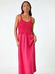 Roman Pink Petite Crochet Contrast Midi Dress - Image 4 of 5