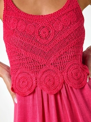 Roman Pink Petite Crochet Contrast Midi Dress - Image 5 of 5