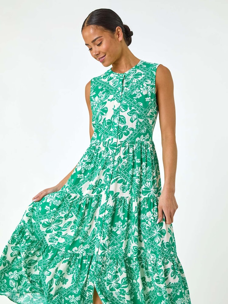 Roman Green Petite Abstract Button Up Dress - Image 1 of 5