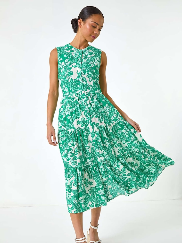 Roman Green Petite Abstract Button Up Dress - Image 2 of 5