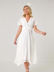 Roman White Petite Front Twist Jacquard Dress - Image 1 of 5