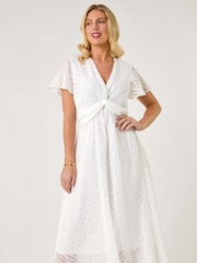 Roman White Petite Front Twist Jacquard Dress - Image 2 of 5