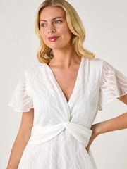 Roman White Petite Front Twist Jacquard Dress - Image 4 of 5