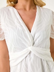 Roman White Petite Front Twist Jacquard Dress - Image 5 of 5
