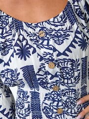 Roman Blue Petite Abstract Print Button Midi Dress - Image 5 of 5