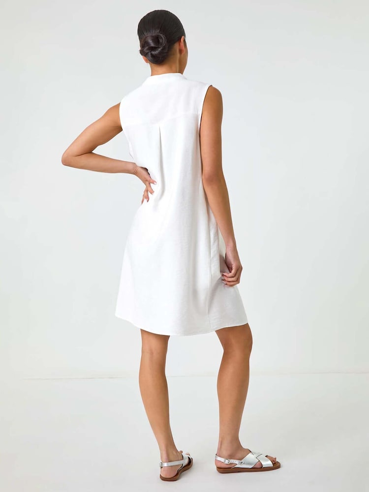 Roman White Petite Pintuck Pocket Dress - Image 2 of 5