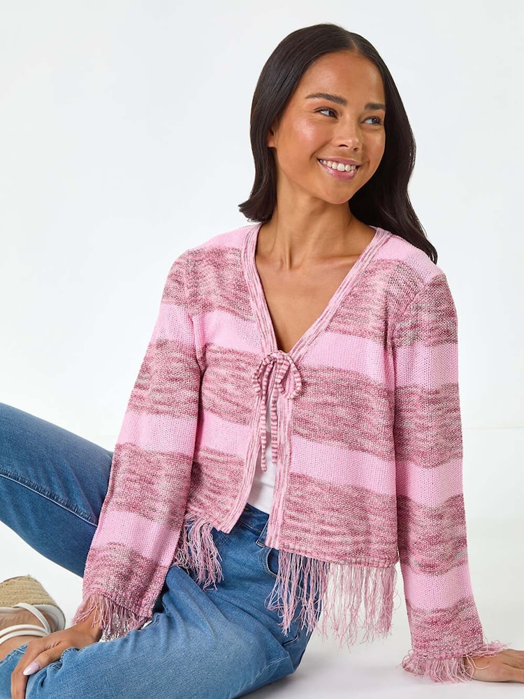 Roman Pink Petite Tassle Stripe Cardigan - Image 1 of 5