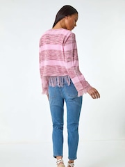 Roman Pink Petite Tassle Stripe Cardigan - Image 2 of 5