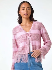 Roman Pink Petite Tassle Stripe Cardigan - Image 4 of 5