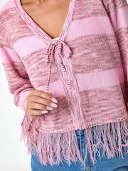 Roman Pink Petite Tassle Stripe Cardigan - Image 5 of 5
