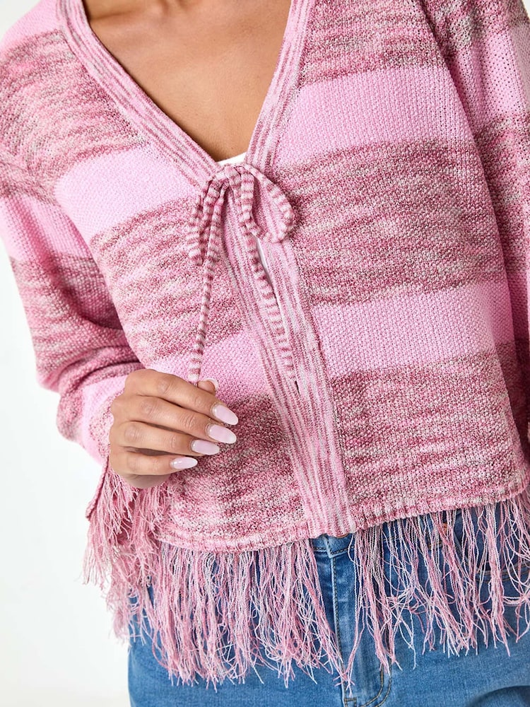 Roman Pink Petite Tassle Stripe Cardigan - Image 5 of 5