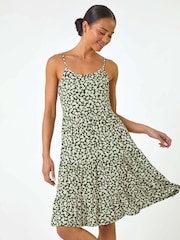 Roman Green Petite Ditsy Floral Print Strap Dress - Image 1 of 5