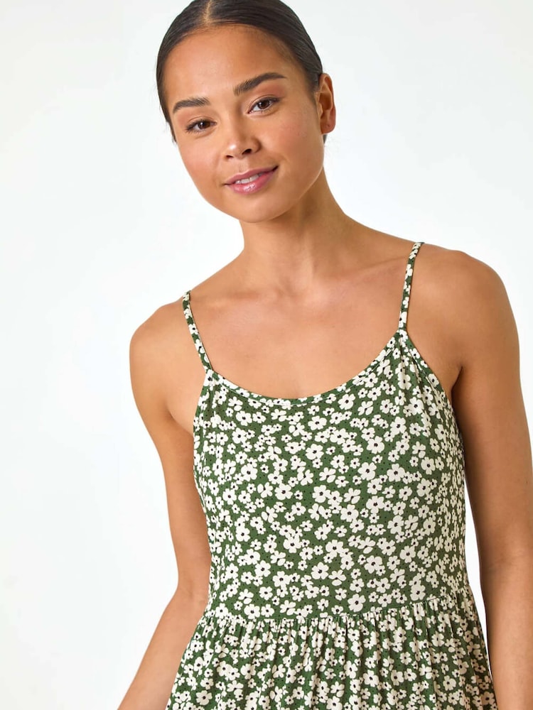 Roman Green Petite Ditsy Floral Print Strap Dress - Image 2 of 5