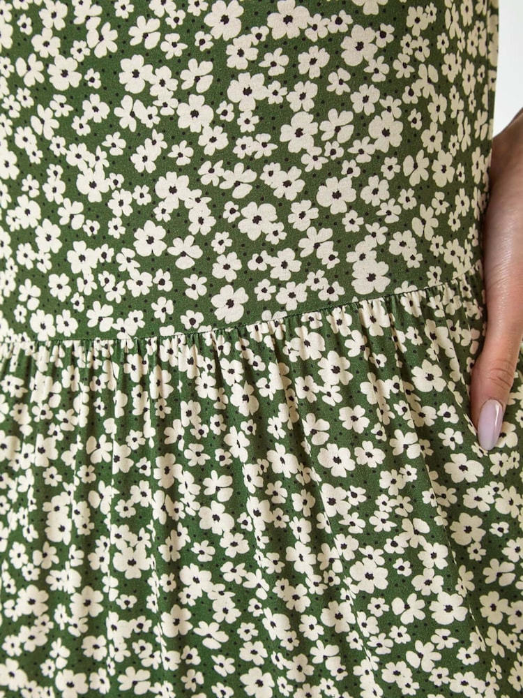 Roman Green Petite Ditsy Floral Print Strap Dress - Image 5 of 5