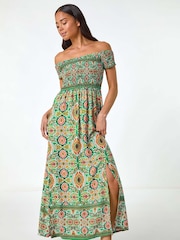 Roman Green Petite Abstract Bardot Midi Dress - Image 2 of 5