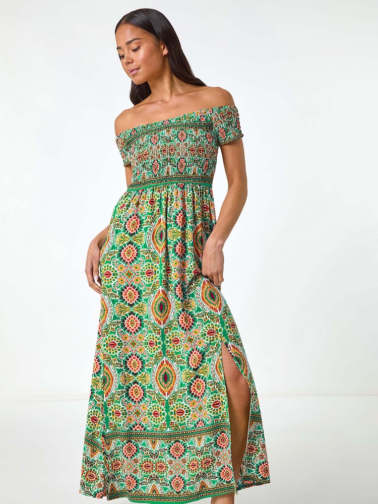 Roman Petite Abstract Bardot Midi Dress - Imagen 2 de 5 Roman Petite Abstract Bardot Midi Dress - Imagen 2 de 5