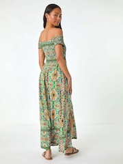 Roman Green Petite Abstract Bardot Midi Dress - Image 3 of 5