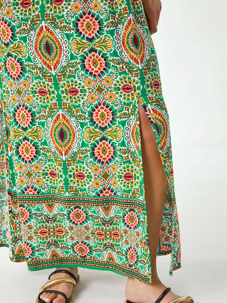 Roman Green Petite Abstract Bardot Midi Dress - Image 5 of 5