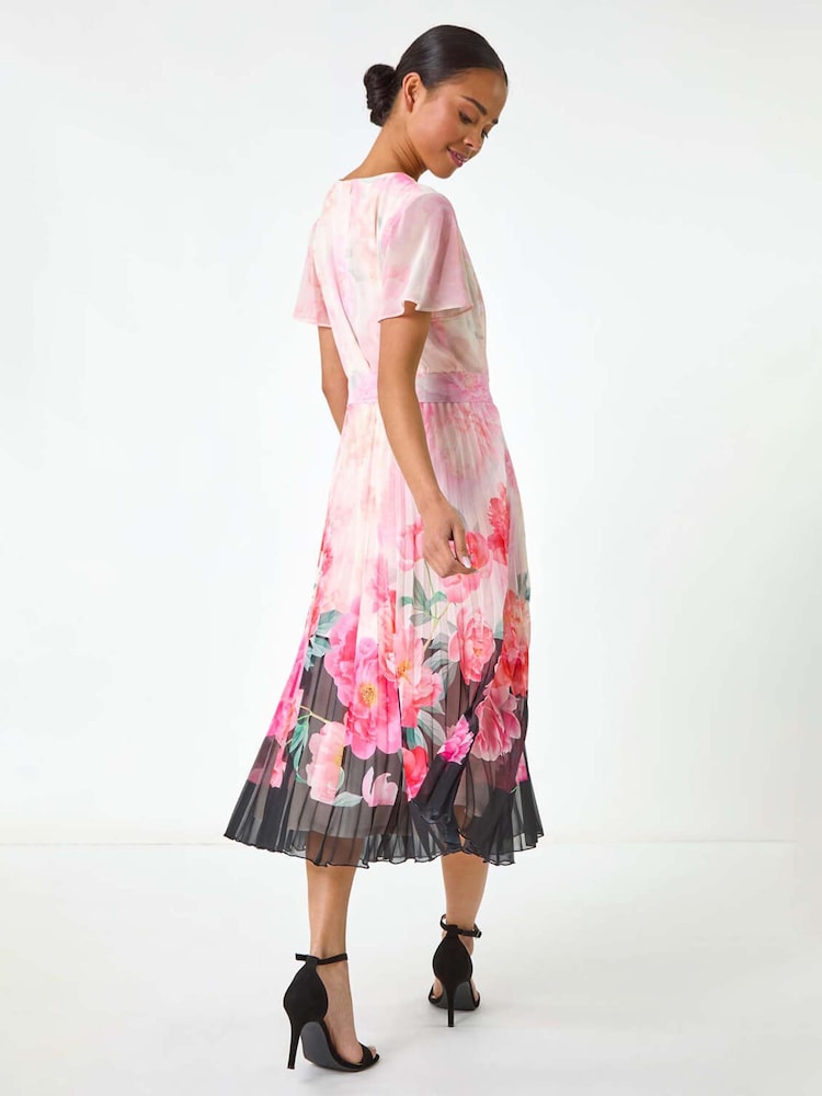 Roman Pink Petite Floral Pleated Midi Dress - Image 2 of 5
