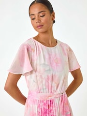 Roman Pink Petite Floral Pleated Midi Dress - Image 3 of 5