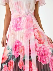 Roman Pink Petite Floral Pleated Midi Dress - Image 5 of 5