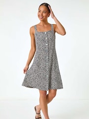 Roman Black Petite Floral Ditsy Button Dress - Image 2 of 5