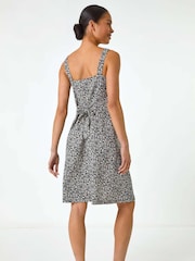 Roman Black Petite Floral Ditsy Button Dress - Image 3 of 5