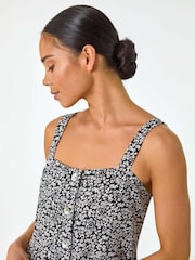 Roman Black Petite Floral Ditsy Button Dress - Image 4 of 5