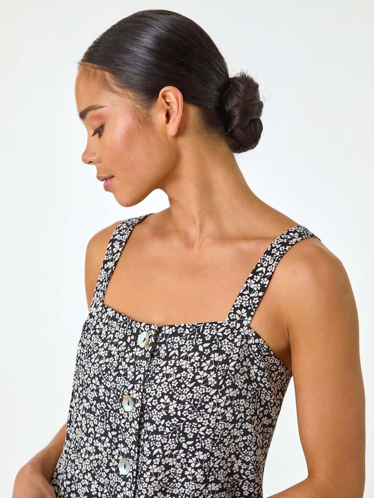 Roman Black Petite Floral Ditsy Button Dress - Image 4 of 5