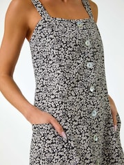 Roman Black Petite Floral Ditsy Button Dress - Image 5 of 5